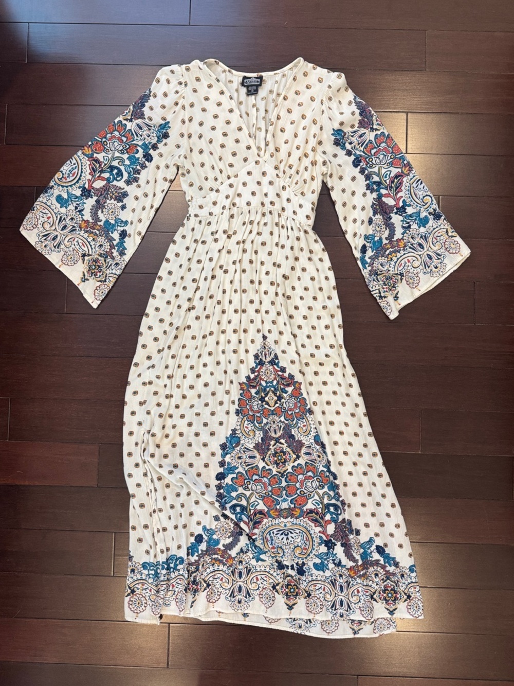 Angie Ivory Maxi Dress with Blue & Rust Paisley